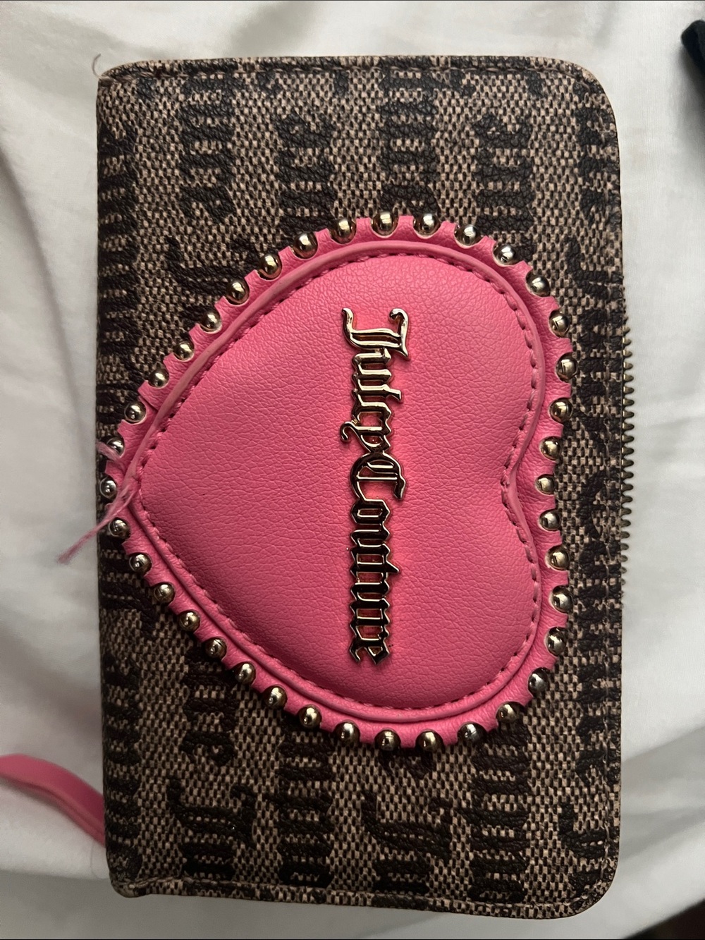 Juicy Couture Brown Monogram Wallet with Pink Heart